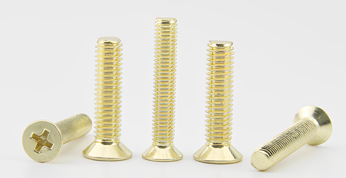 gold coloured flat head screws Phillips slot